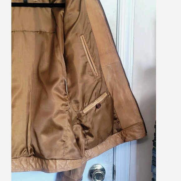 MISSANI LE COLLEZIONI Distressed Leather Motorcycle Jacket Men L Sportcoat Tan G - Picture 10 of 16